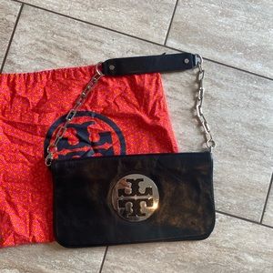 Tory Burch Logo clutch/shoulder bag - black/silver